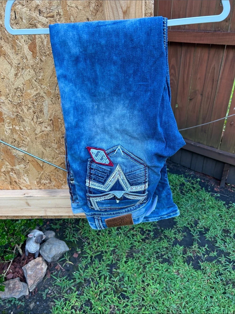 Affliction Blue Slim Straight Jeans with Embroidered Pocket Accents